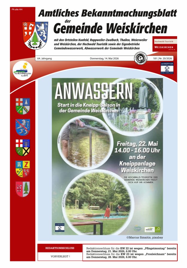 Amtliches Bekanntmachungsblatt der Gemeinde Weiskirchen Titelblatt 20/2026