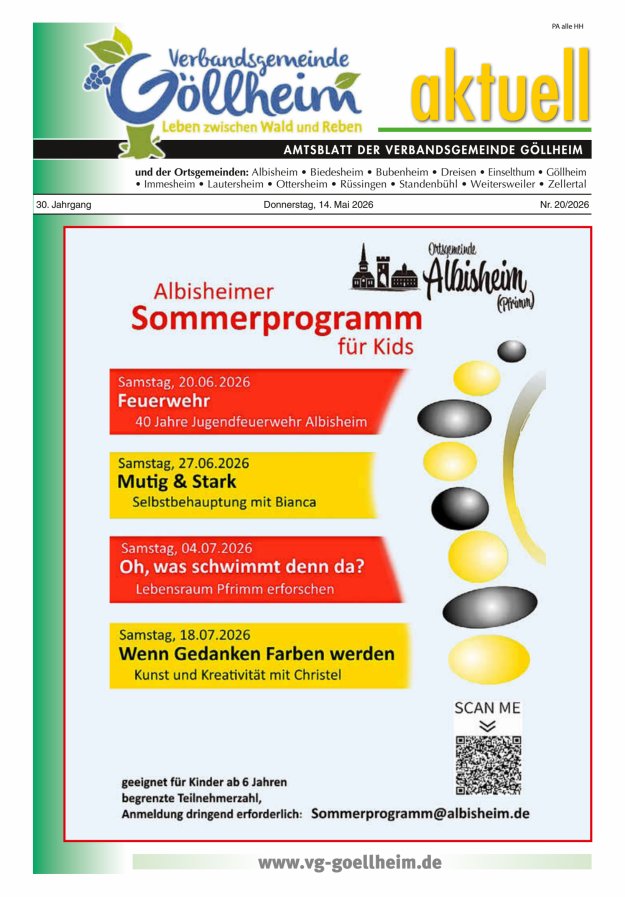 Verbandsgemeinde Göllheim aktuell Titelblatt 20/2026