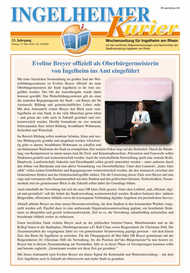 Ingelheimer Kurier Titelblatt 20/2026