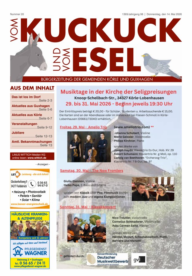 Vom Kuckuck und Esel (Guxhagen-Körle) Titelblatt 20/2026