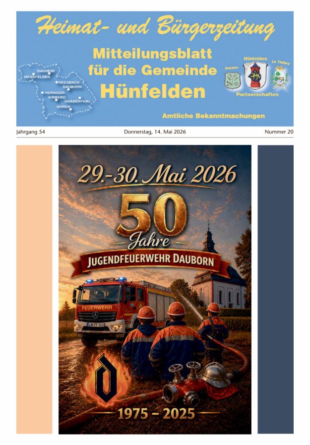 Mitteilungsblatt für die Gemeinde Hünfelden Titelblatt 20/2026