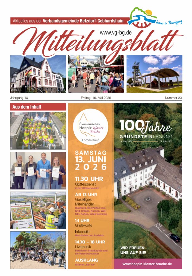 Aktuelles aus der VG Betzdorf-Gebhardshain Ausgabe Gebhardshain Titelblatt 20/2026