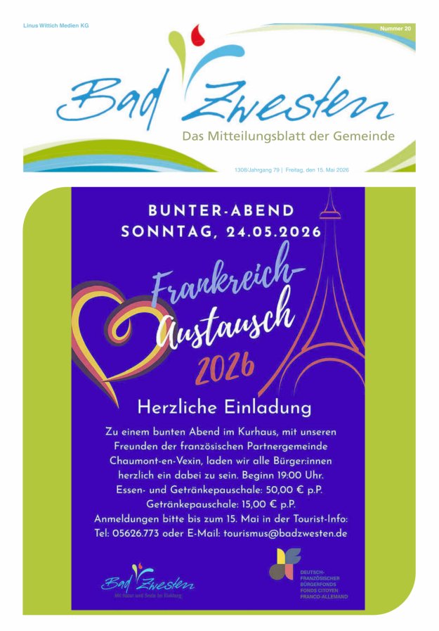 Heimatzeitung Bad Zwesten Titelblatt 20/2026