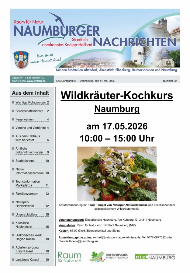 Naumburger Nachrichten Titelblatt 20/2026