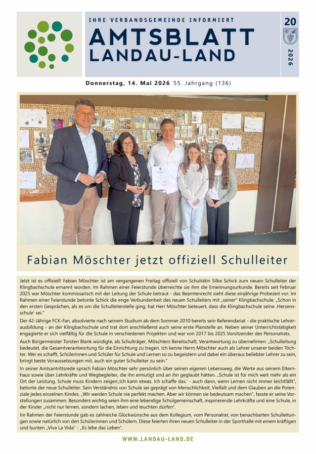 Amtsblatt VG Landau-Land Titelblatt 20/2026