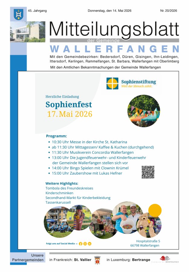 Mitteilungsblatt Gemeinde Wallerfangen Titelblatt 20/2026