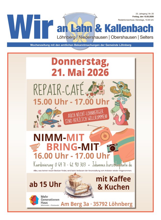 Amtliches Mitteilungsblatt der Gemeinde Löhnberg Titelblatt 20/2026