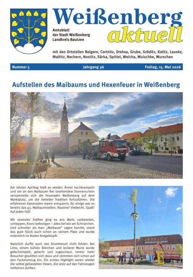 "Weißenberg aktuell" - Amtsblatt der Stadt Weißenberg Titelblatt 05/2026