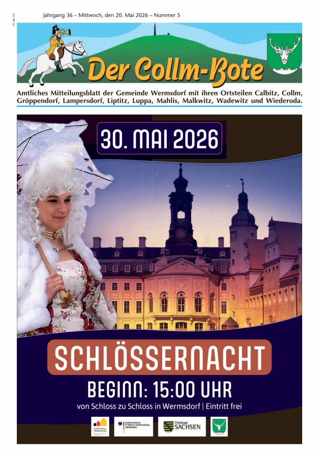 Collm-Bote – Amtliches Mitteilungsblatt der Gemeinde Wermsdorf mit ihren Ortsteilen Titelblatt 05/2026
