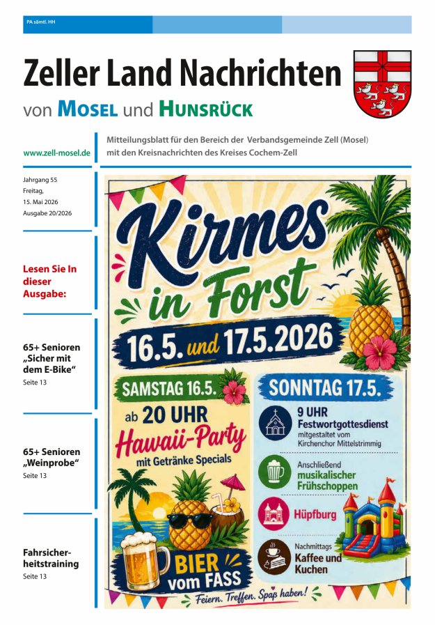 Zeller Land Nachrichten Titelblatt 20/2026