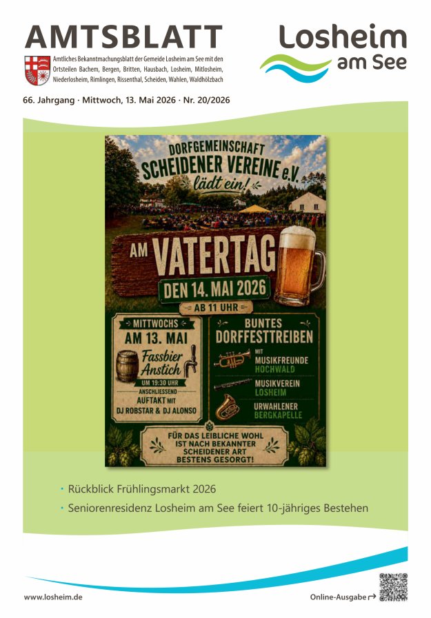 Amtliches Bekanntmachungsblatt der Gemeinde Losheim am See Titelblatt 20/2026