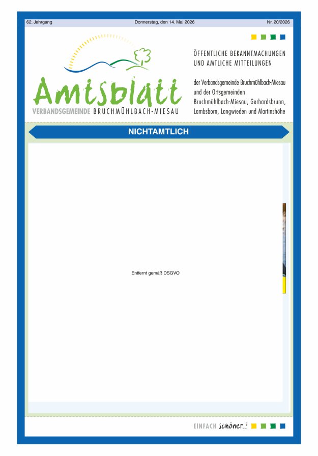 Amtsblatt der VG Bruchmühlbach-Miesau Titelblatt 20/2026