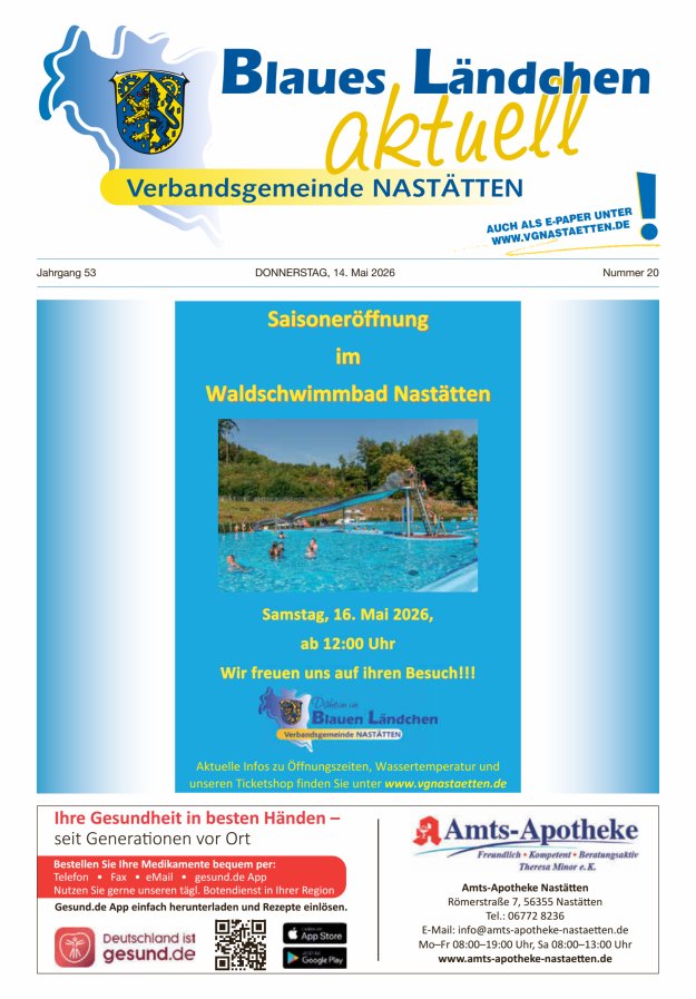 Blaues Ländchen aktuell - Heimat- u Bürgerzeitung VG Nastätten Titelblatt 20/2026