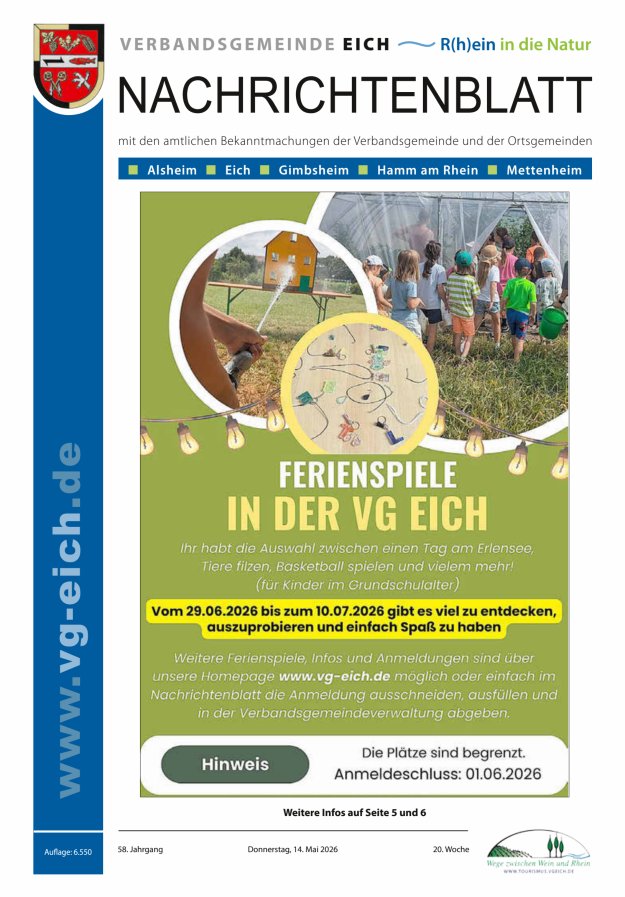 Nachrichtenblatt der VG Eich Titelblatt 20/2026