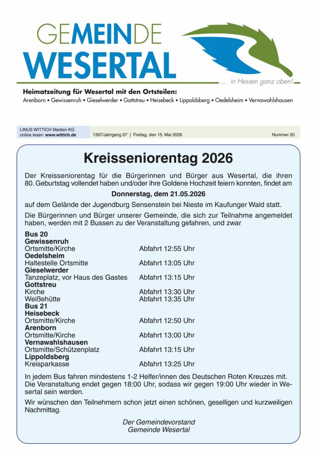 Wesertal Titelblatt 20/2026