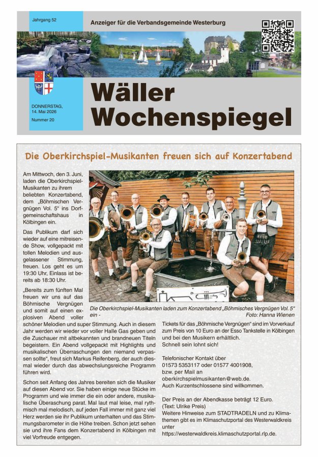 Wäller Wochenspiegel - Anzeiger für die Verbandsgemeinde Westerburg Titelblatt 20/2026