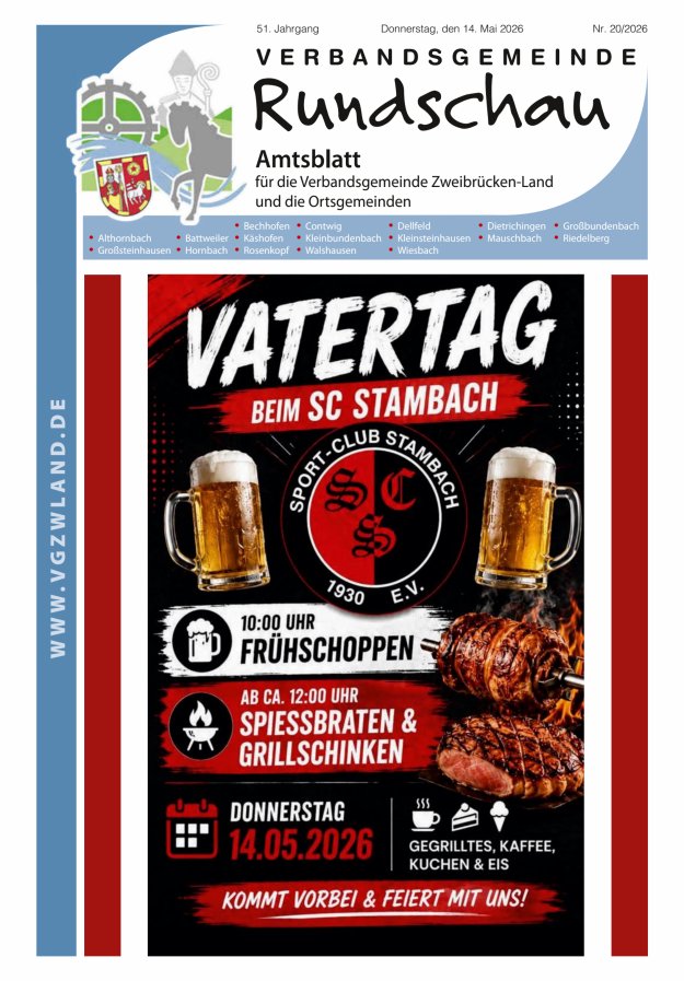 Verbandsgemeinde Rundschau Zweibrücken-Land Titelblatt 20/2026