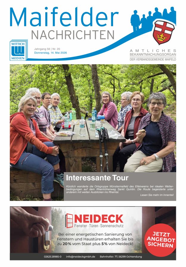 Maifelder Nachrichten - Wochenzeitung der Verbandsgemeinde Maifeld Titelblatt 20/2026