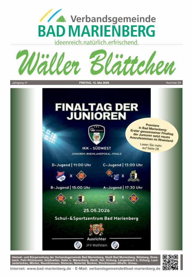 Wäller Blättchen - Verbandsgemeinde Bad Marienberg Titelblatt 20/2026