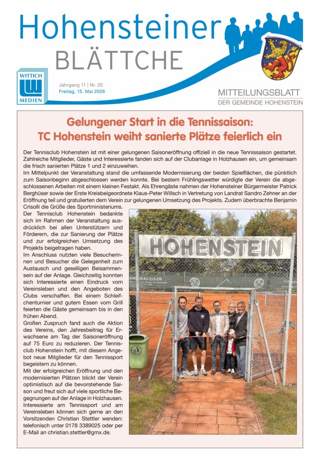 Hohensteiner Blättche Titelblatt 20/2026