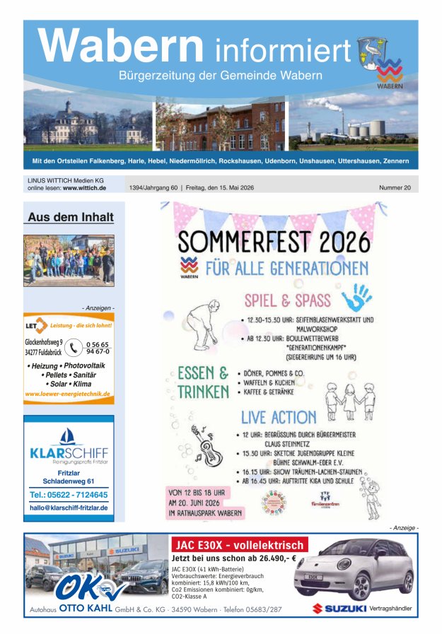 Wabern informiert Titelblatt 20/2026