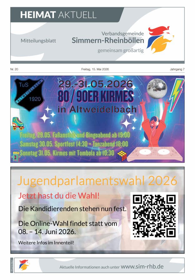 Heimat Aktuell Mitteilungsblatt der VG Simmern-Rheinböllen-Ausg Rheinböllen Titelblatt 19/2026