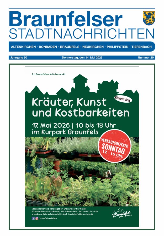 Braunfelser Stadtnachrichten Titelblatt 20/2026