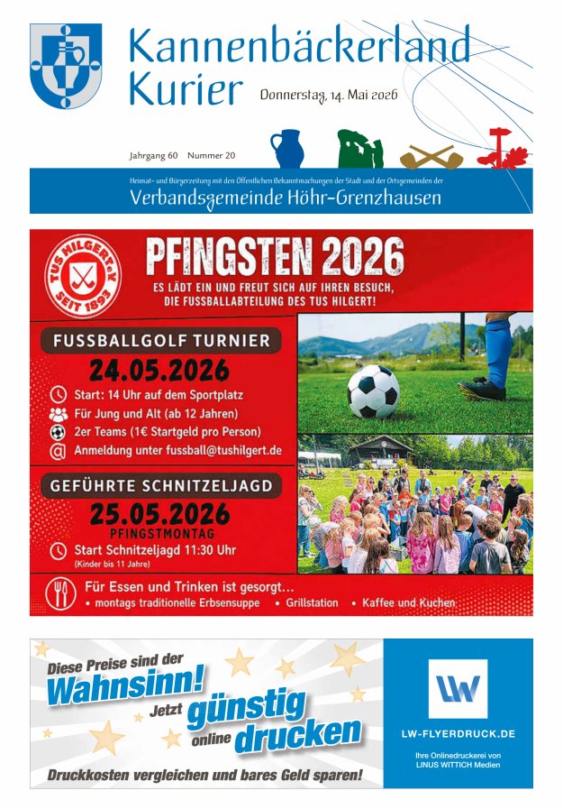 Kannenbäckerland-Kurier Verbandsgemeinde Höhr-Grenzhausen Titelblatt 20/2026