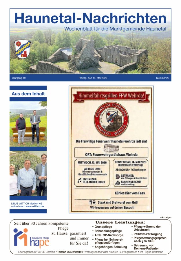 Haunetal-Nachrichten Titelblatt 20/2026