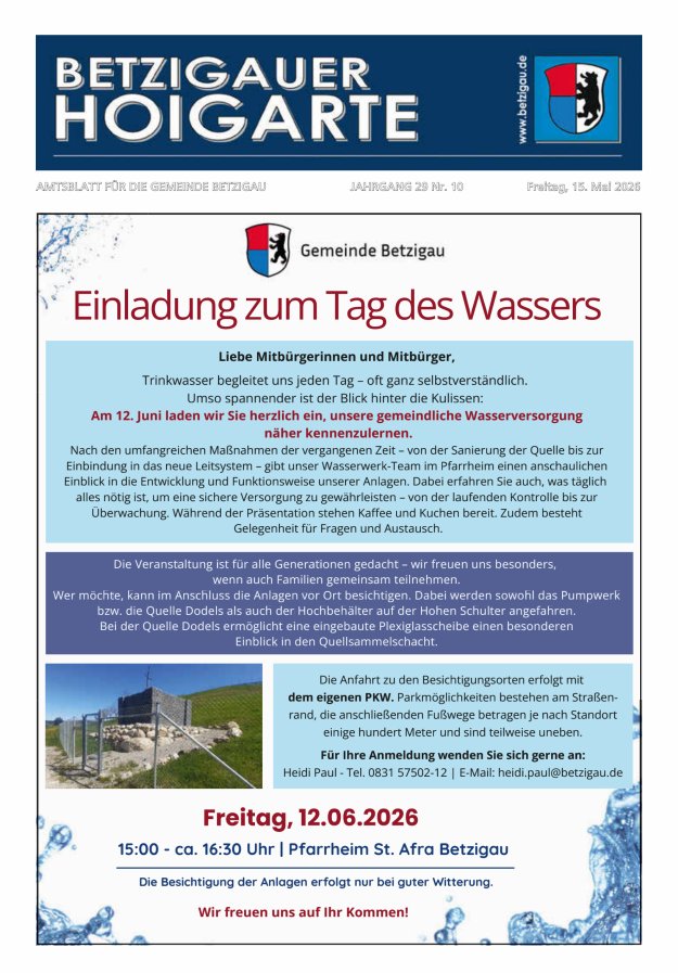 Betzigauer Hoigarte Amtsblatt der Gemeinde Betzigau Titelblatt 10/2026