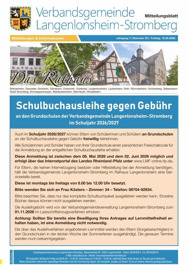 Das Rathaus - MTB d VG Langenlonsheim-Stromberg  Titelblatt 19/2026