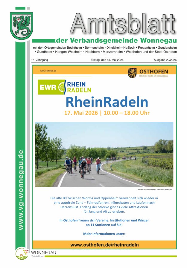 Amtsblatt VG Wonnegau Titelblatt 20/2026