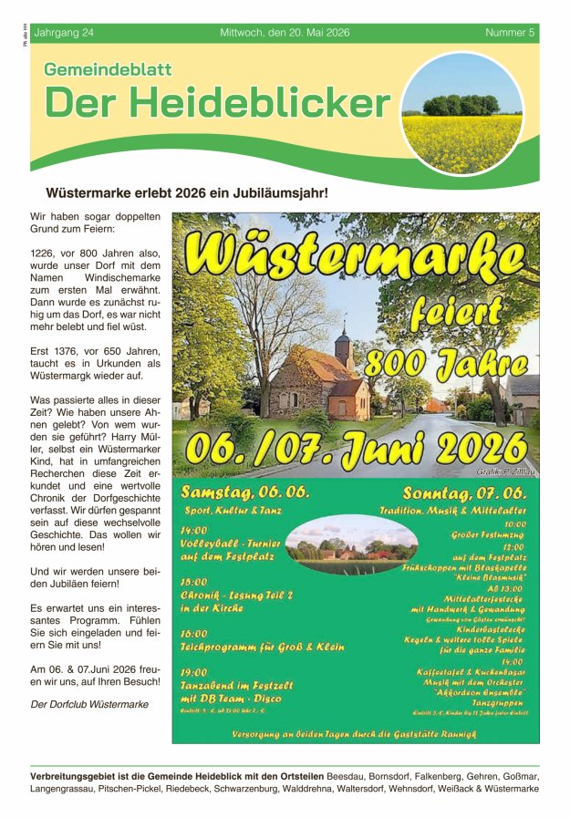 Amtsblatt für die Gemeinde Heideblick - Der Heideblick Titelblatt 05/2026