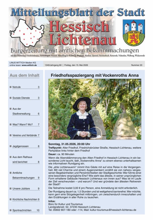 Mitteilungsblatt der Stadt Hess Lichtenau Titelblatt 20/2026