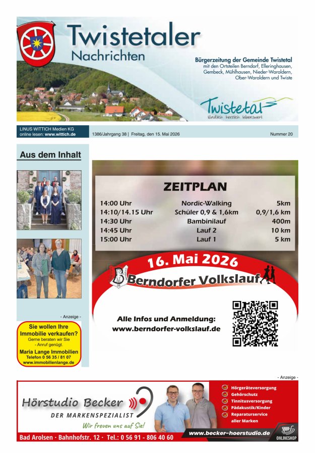 Twistetaler Nachrichten Titelblatt 20/2026