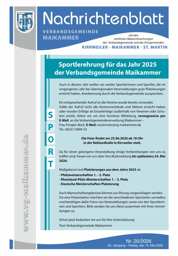 Nachrichtenblatt VG Maikammer Titelblatt 20/2026