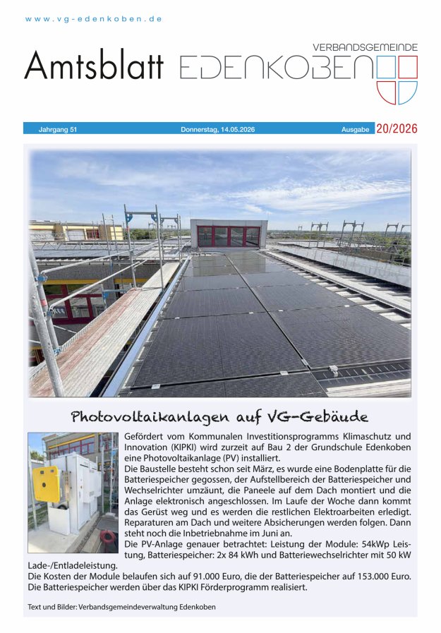 Amtsblatt VG Edenkoben Titelblatt 20/2026