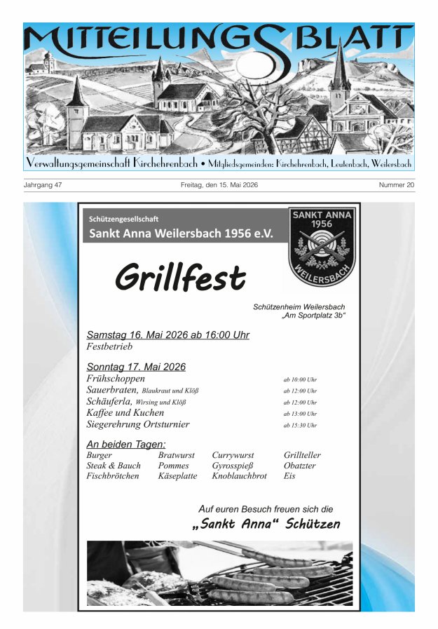 Mitteilungsblatt Verwaltungsgemeinschaft Kirchehrenbach Titelblatt 20/2026