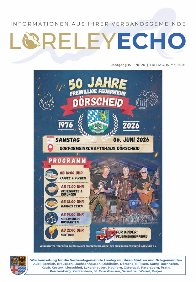 Loreley-Echo - Mitteilungsblatt der Verbandsgemeinde Loreley Titelblatt 20/2026