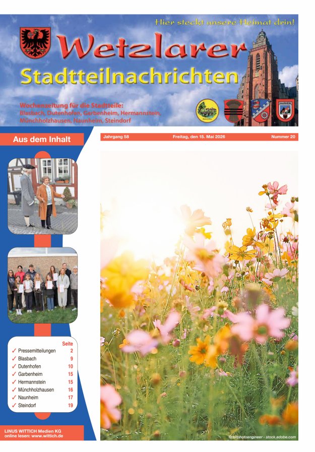 Wetzlarer Stadtteilnachrichten Titelblatt 20/2026