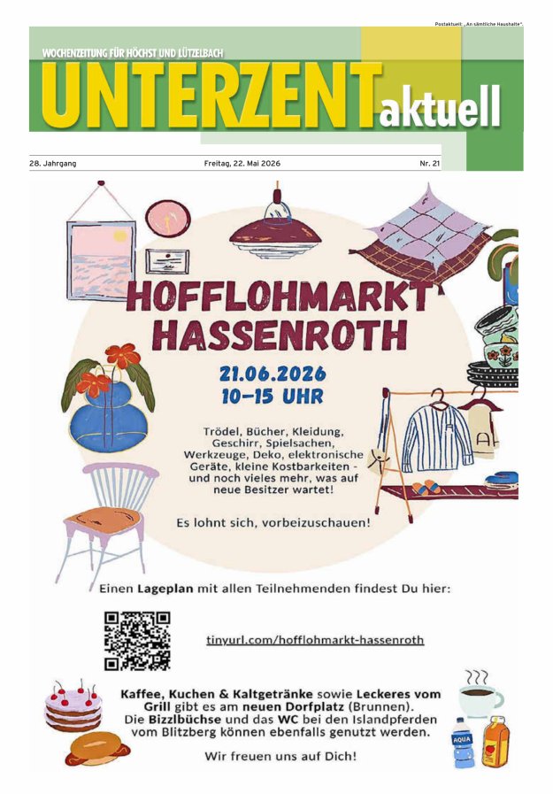 Unterzent aktuell Wochenzeitung für Höchst und Lützelbach Titelblatt 21/2026