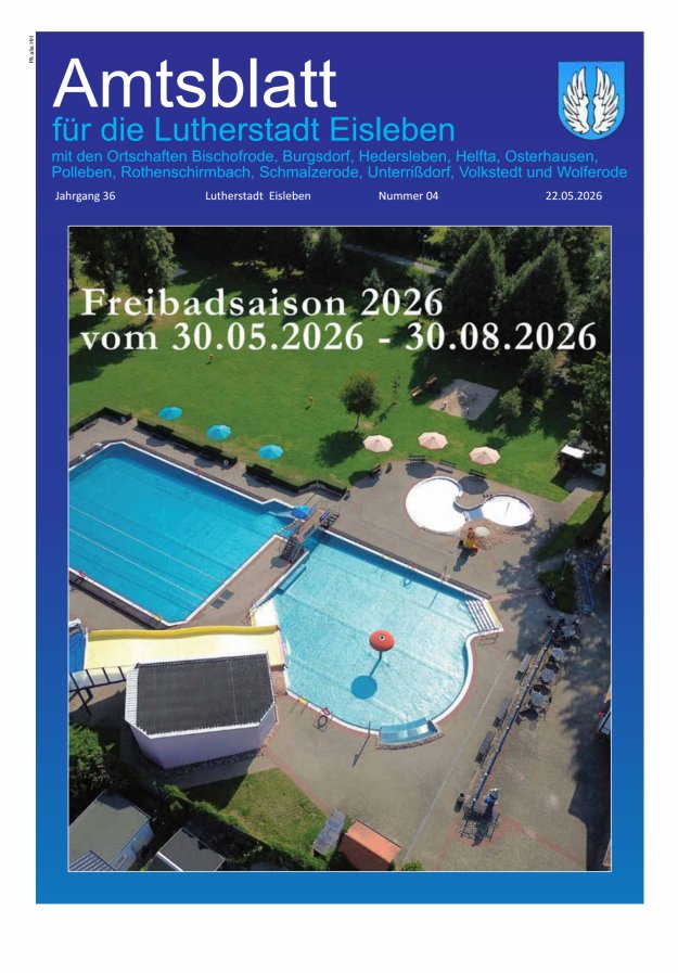 Amtsblatt Lutherstadt Eisleben – Amtliches Mitteilungsblatt der Lutherstadt Eisleben Titelblatt 04/2026