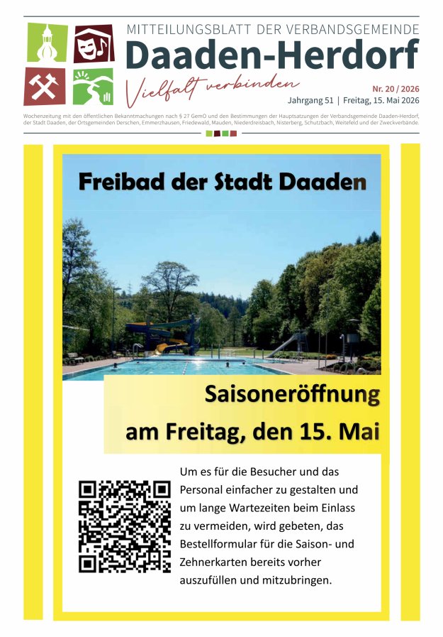 Mitteilungsblatt der Verbandsgemeinde Daaden-Herdorf Titelblatt 20/2026