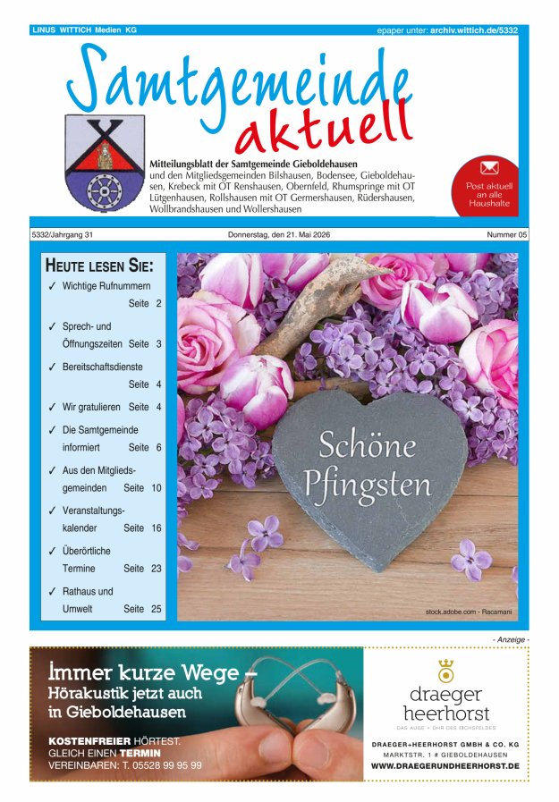 Samtgemeinde aktuell Gieboldehausen Titelblatt 05/2026