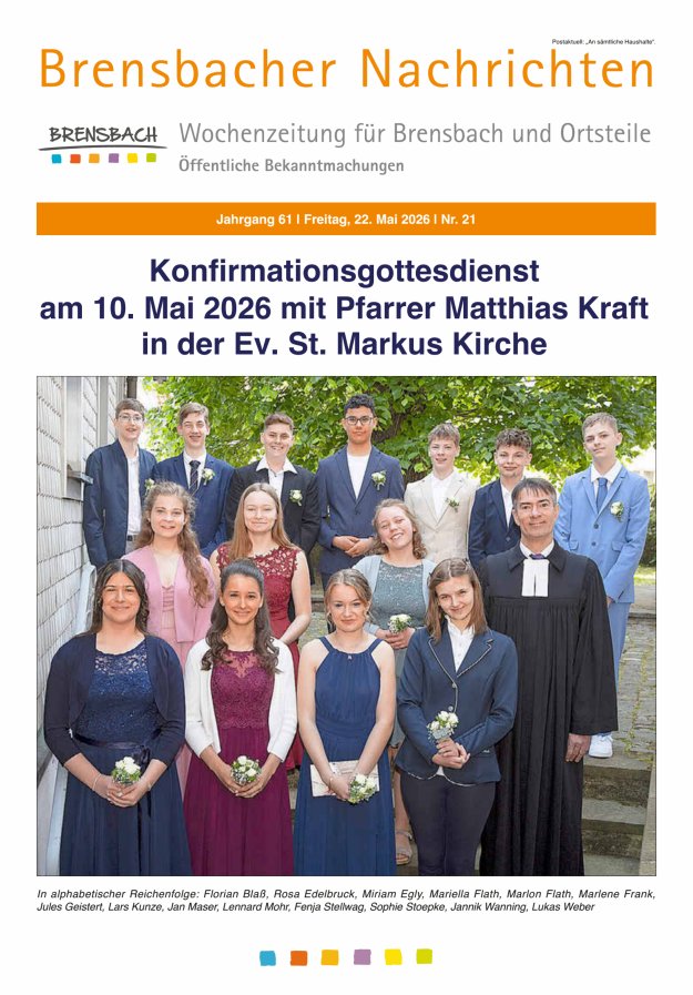 Brensbacher Nachrichten Titelblatt 21/2026