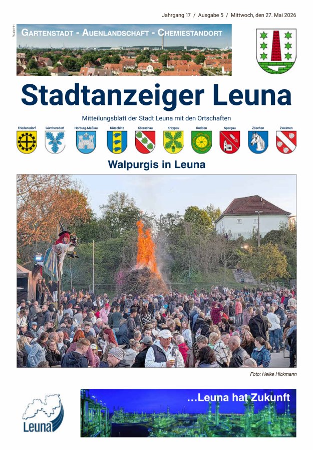 Stadtanzeiger – Mitteilungsblatt der Stadt Leuna mit den Ortschaften Titelblatt 05/2026