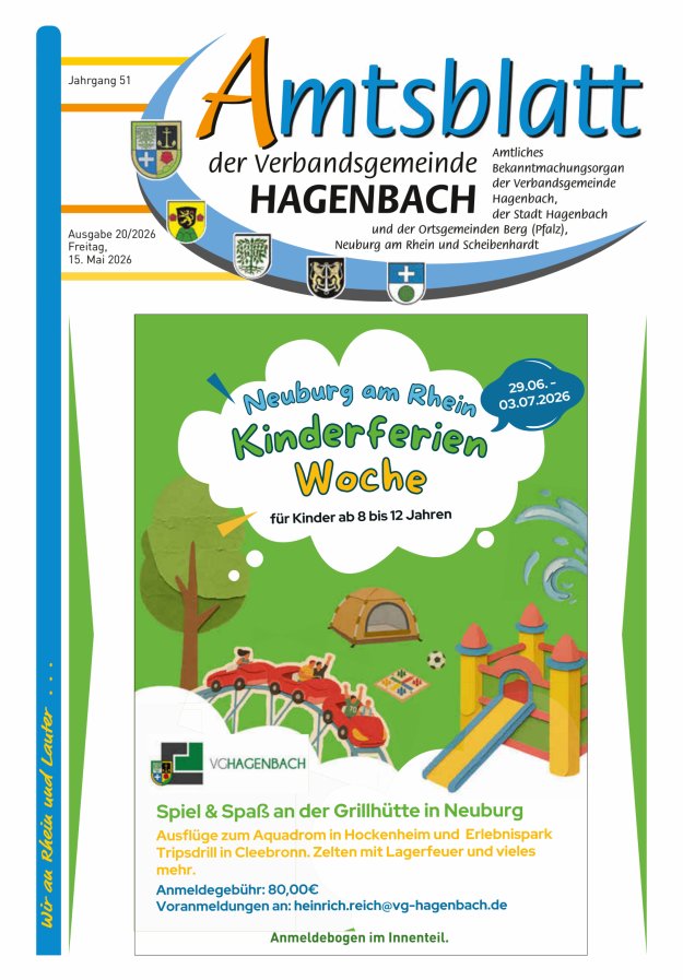 Amtsblatt der VG Hagenbach Titelblatt 20/2026