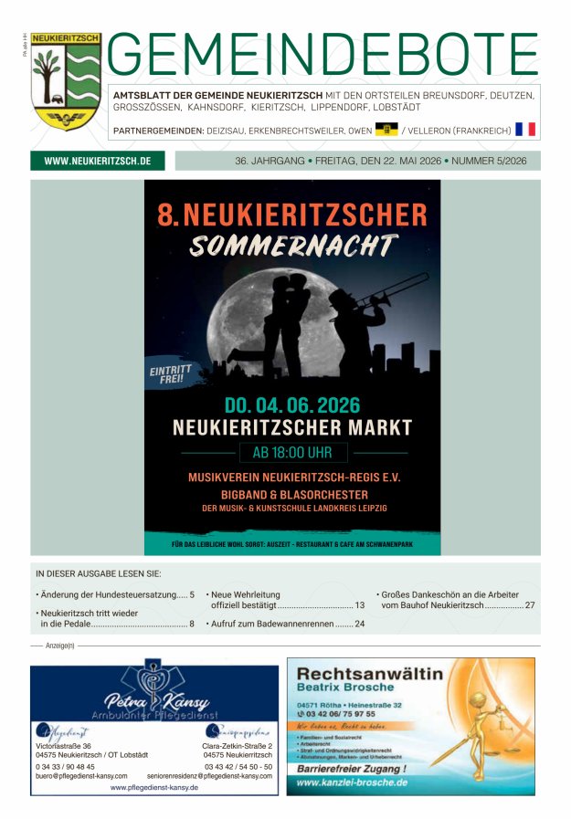 Gemeindebote - Amtsblatt der Gemeinde Neukieritzsch mit den Ortsteilen Titelblatt 05/2026