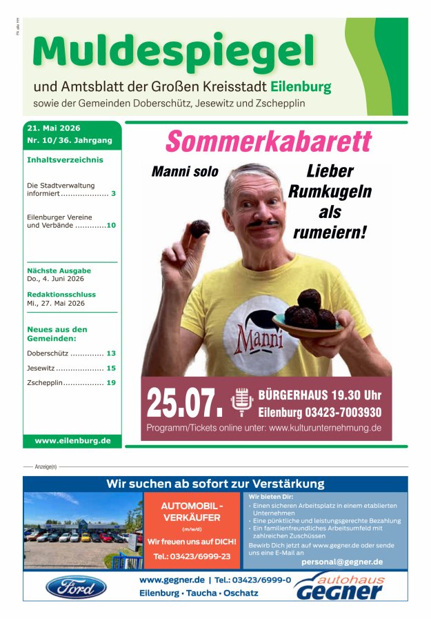 Muldespiegel und Amtsblatt der Großen Kreisstadt Eilenburg und der Gemeinden Titelblatt 10/2026