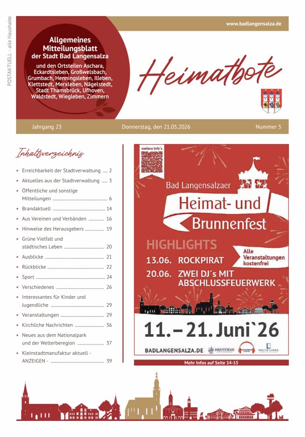 Allgemeines Mitteilungsblatt der Stadt Bad Langensalza Titelblatt 05/2026